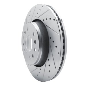 Jeep Grand Wagoneer L Brake Rotor (1) - Front Left - R1 Concepts - Drilled & Slotted - Silver - `21-`25